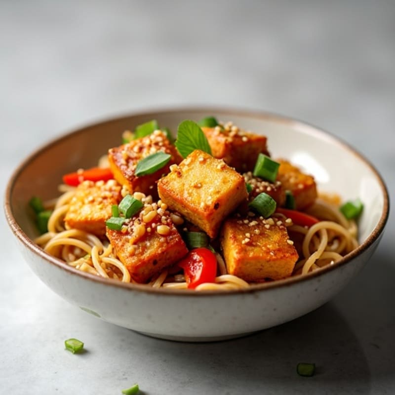Crispy Baked Tofu with Ginger-Sesame Noodles
