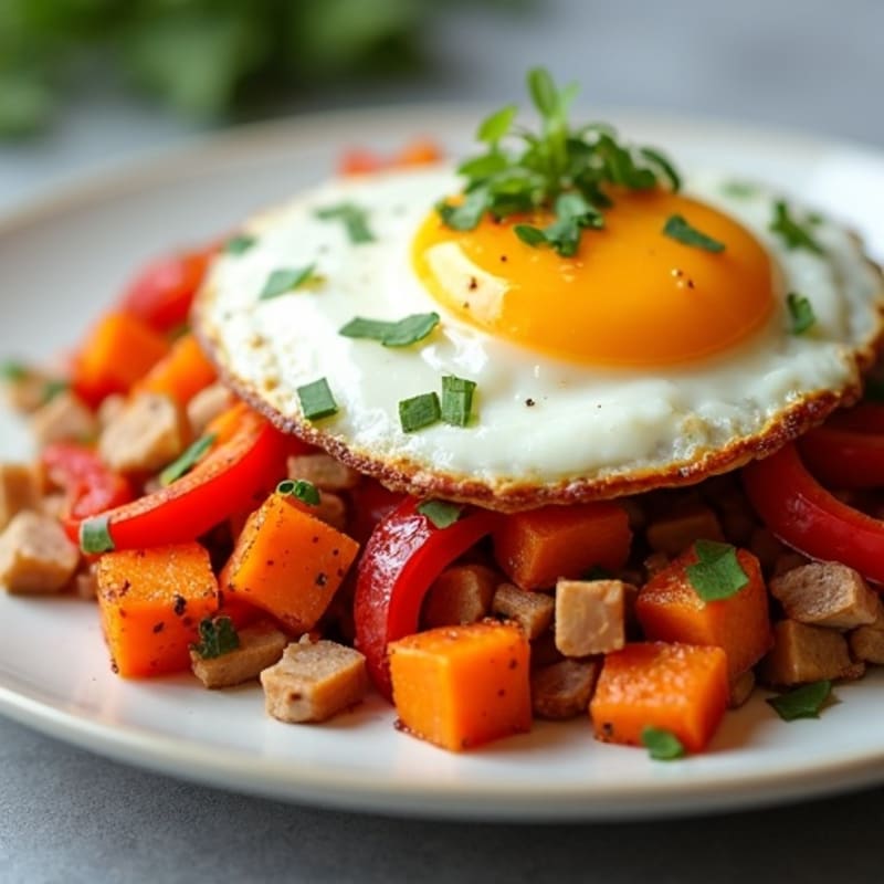 Egg and Sweet Potato Hash with Sautéed Peppers