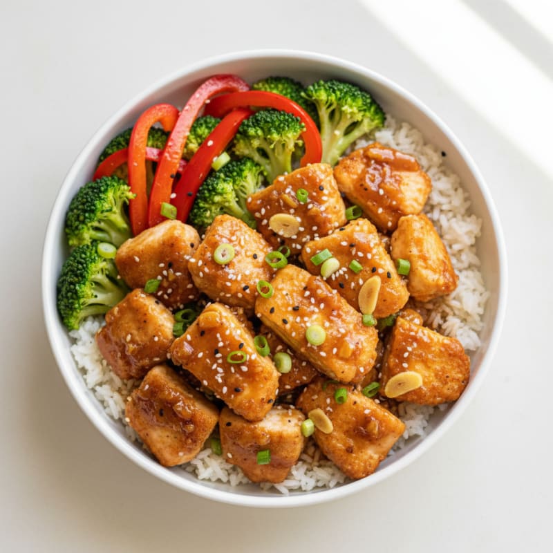 Crispy Honey-Garlic Chicken Bowls