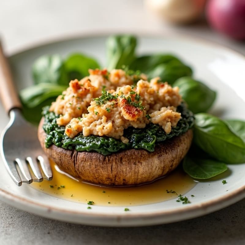 Baked Portobello Mushrooms Stuffed with Lean Ground Turkey and Spinach