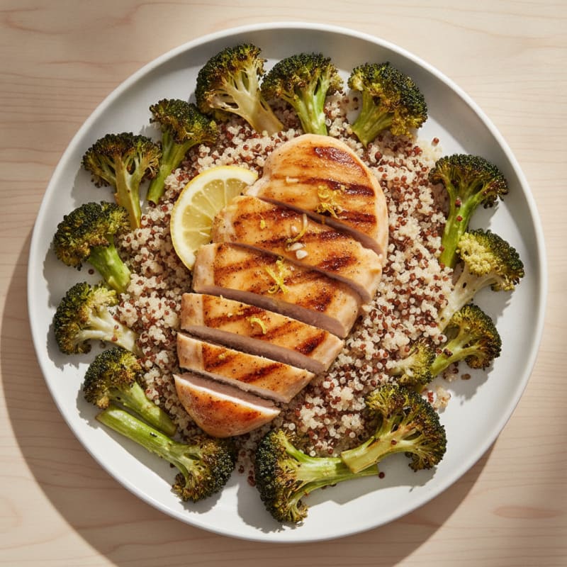 Grilled Chicken Breast with Roasted Broccoli and Quinoa