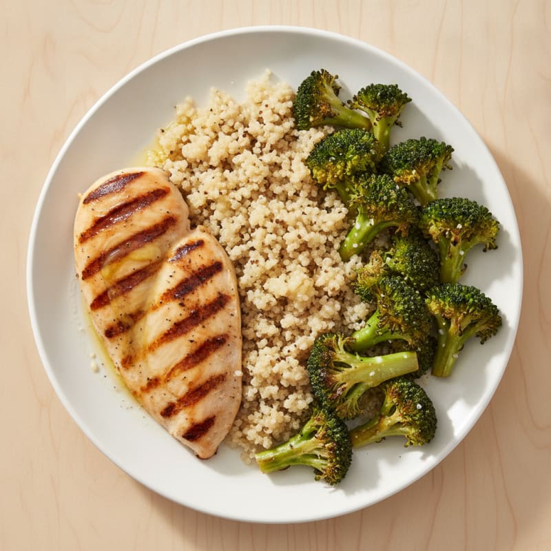 Grilled Chicken Breast with Quinoa and Roasted Broccoli