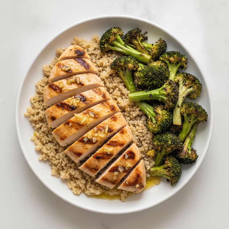 Grilled Chicken Breast with Roasted Broccoli and Quinoa
