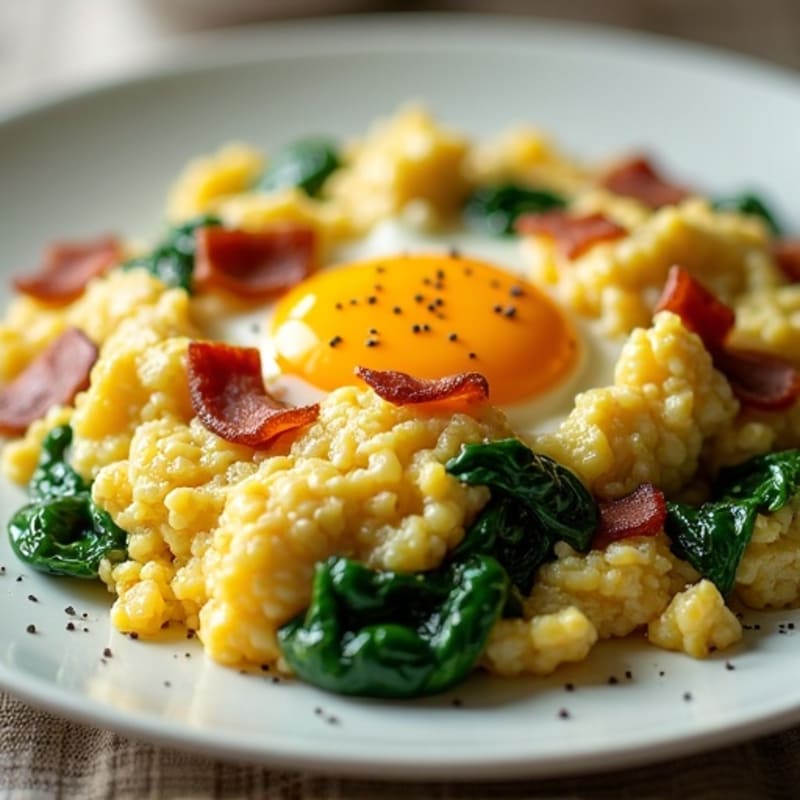 Cottage Cheese Scramble with Spinach and Turkey Bacon