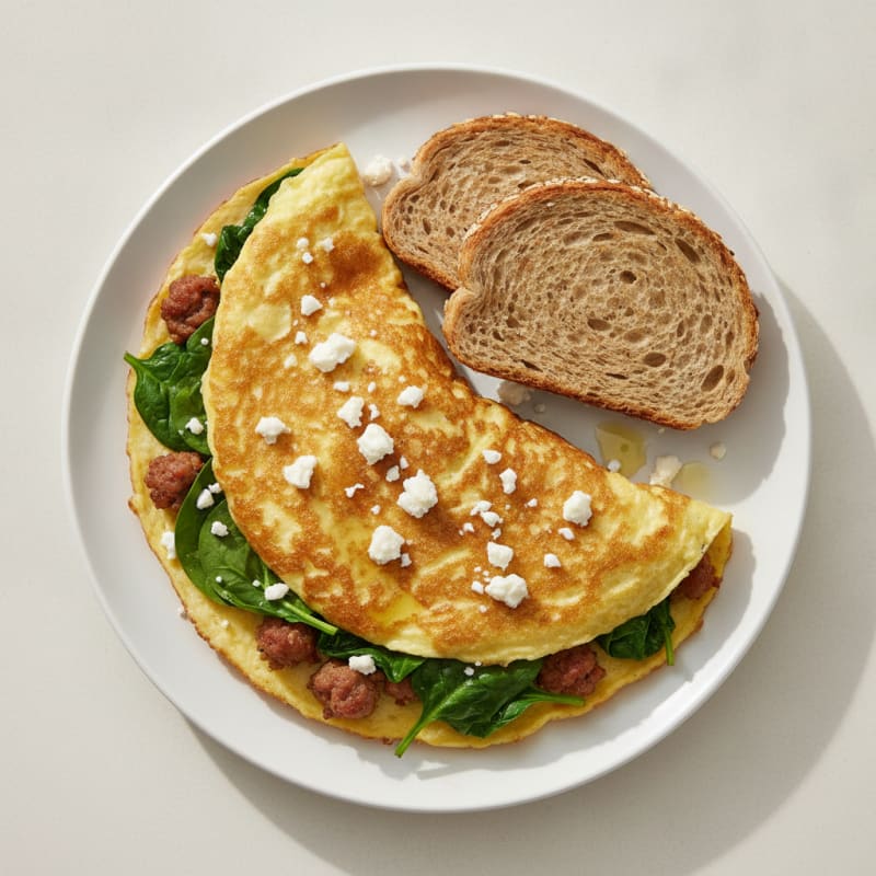 Crispy Egg White Omelette with Turkey Sausage and Spinach