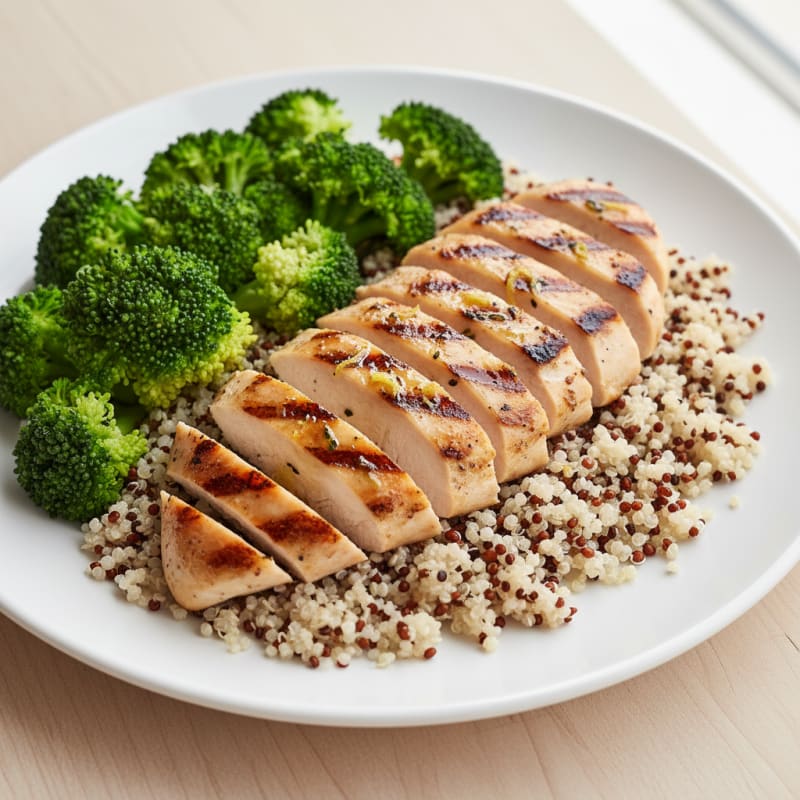 Grilled Chicken Breast with Quinoa and Steamed Broccoli