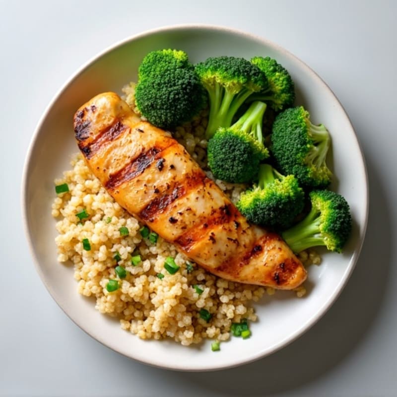 Grilled Chicken Breast with Roasted Broccoli and Quinoa