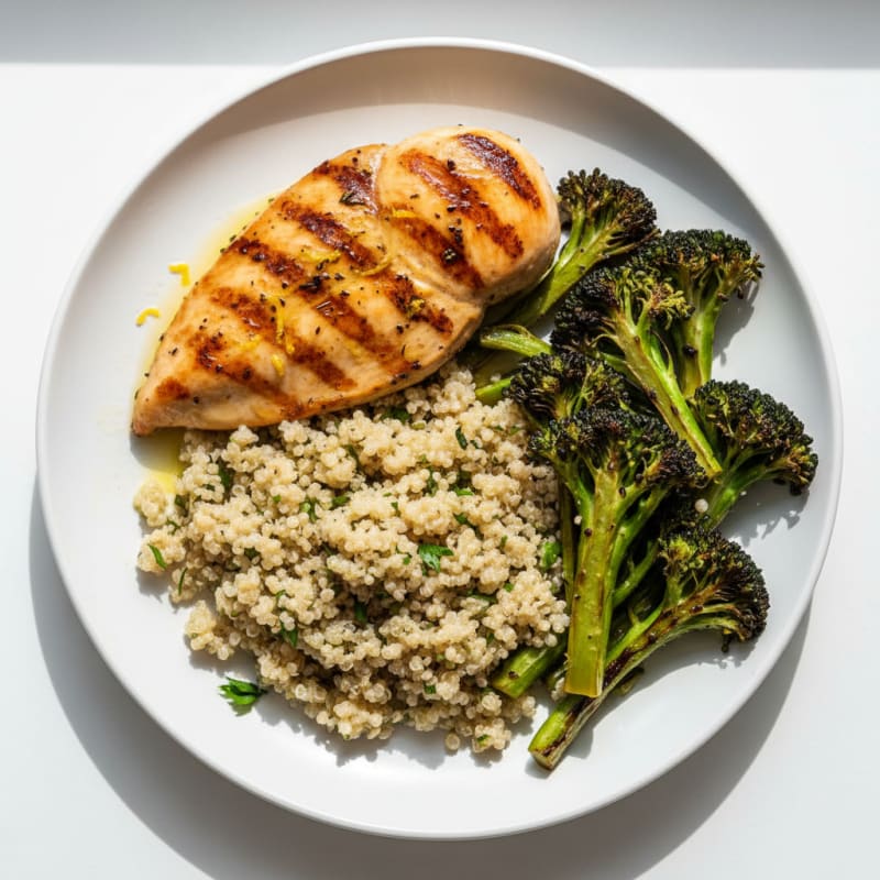 Grilled Chicken Breast with Quinoa and Roasted Broccoli