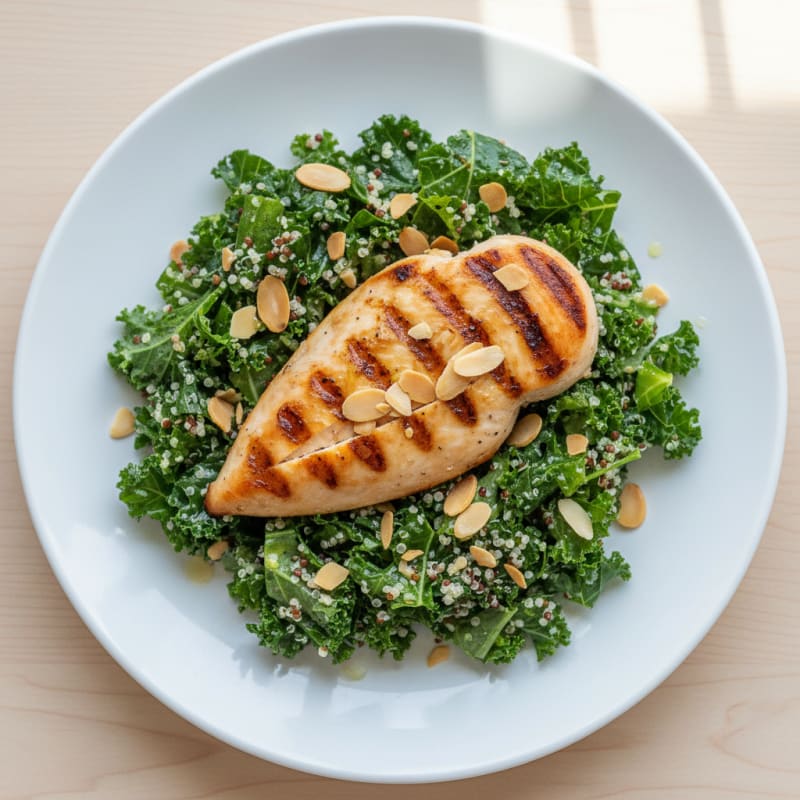Grilled Chicken Breast with Crunchy Kale and Quinoa Salad