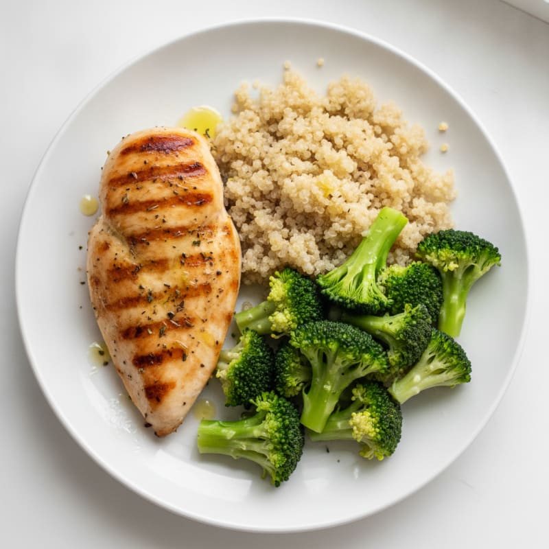 Grilled Chicken Breast with Quinoa and Steamed Broccoli