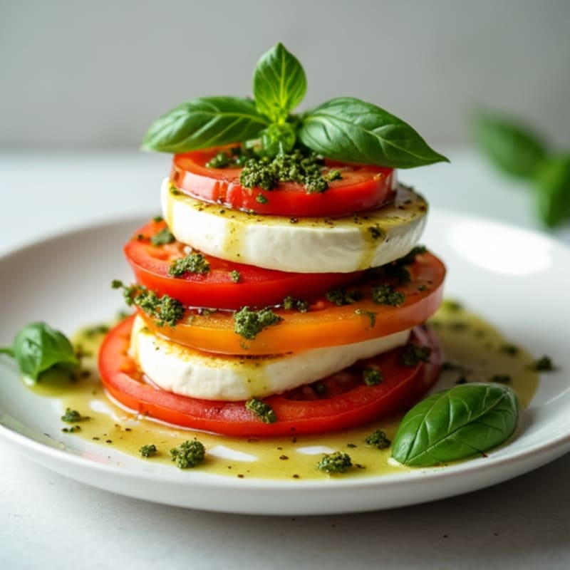 Fresh Mozzarella Tomato Stack with Basil Pesto Drizzle
