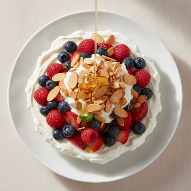 Greek Yogurt Protein Parfait with Mixed Berries and Almonds