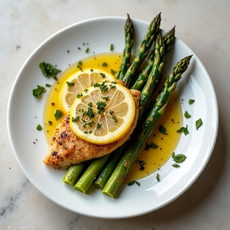 Lemon Garlic Pan-Seared Chicken with Roasted Asparagus