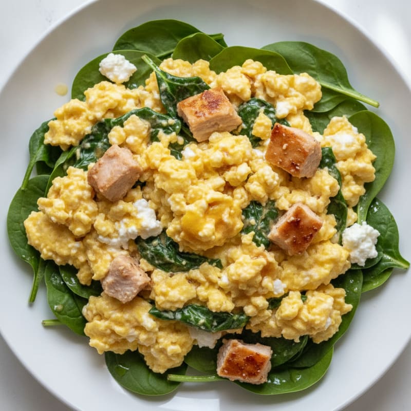 Cottage Cheese Scramble with Spinach and Roasted Turkey