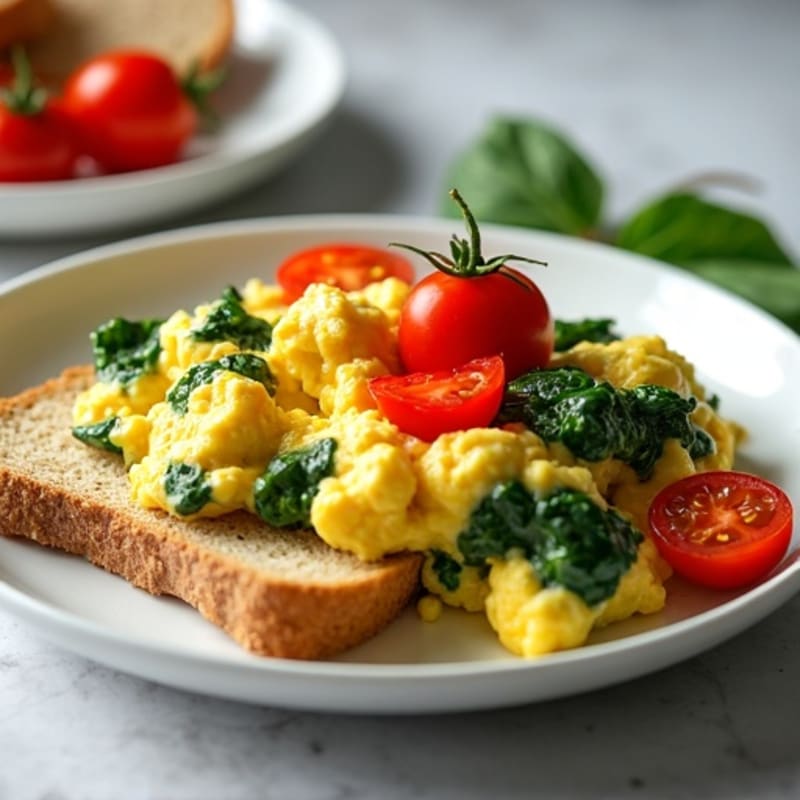 Egg White and Cottage Cheese Scramble with Spinach and Cherry Tomatoes