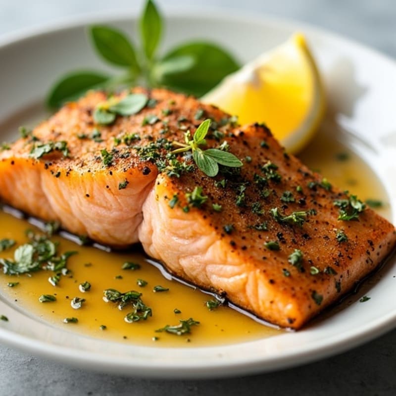 Herb-Crusted Pan Seared Salmon with Lemon