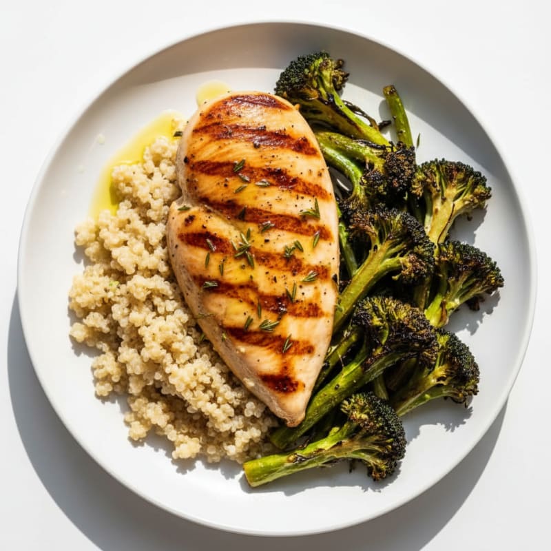 Grilled Chicken Breast with Quinoa and Roasted Broccoli