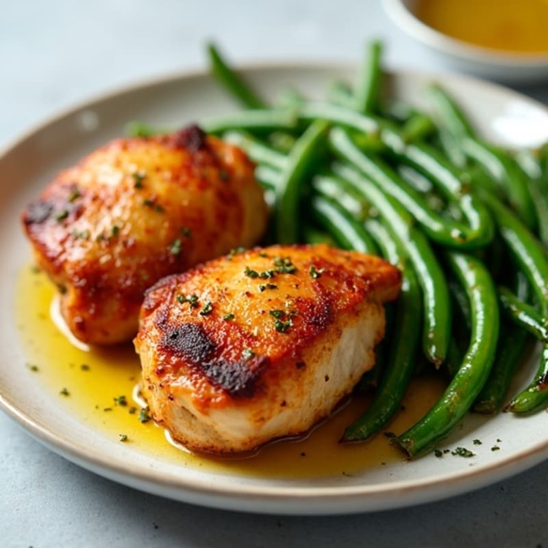 Crispy Roasted Chicken Thighs with Garlicky Green Beans