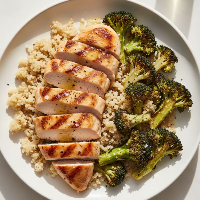 Grilled Chicken Breast with Quinoa and Roasted Broccoli