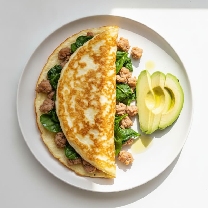 Crispy Egg White Omelet with Turkey Sausage and Spinach