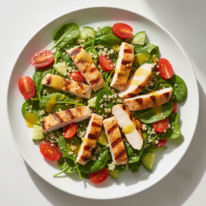 Grilled Chicken and Quinoa Salad with Spinach and Lemon Vinaigrette