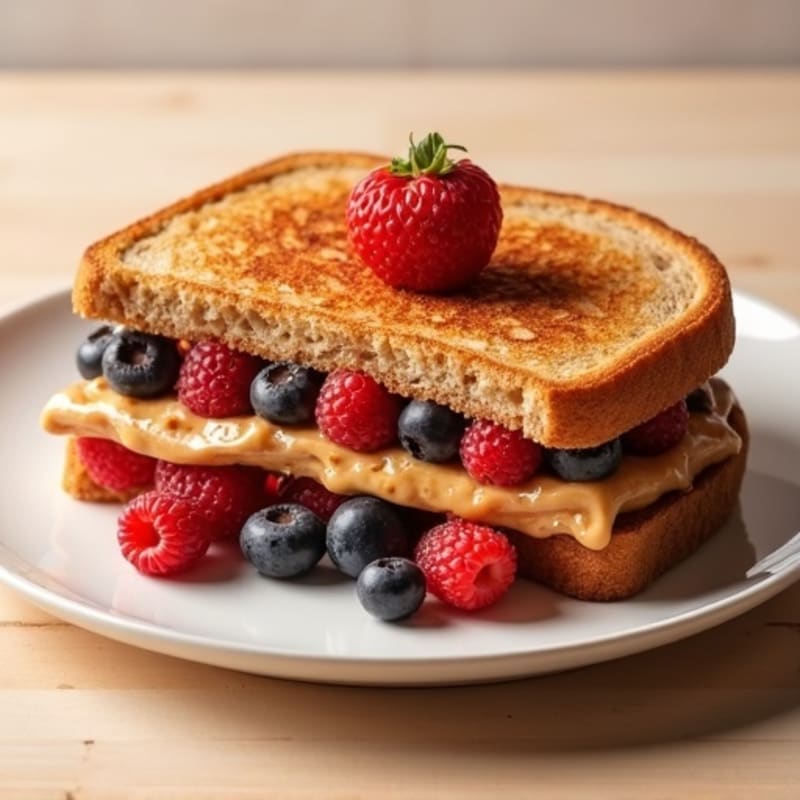 Golden Grilled Peanut Butter and Fresh Berry Whole Wheat Sandwich