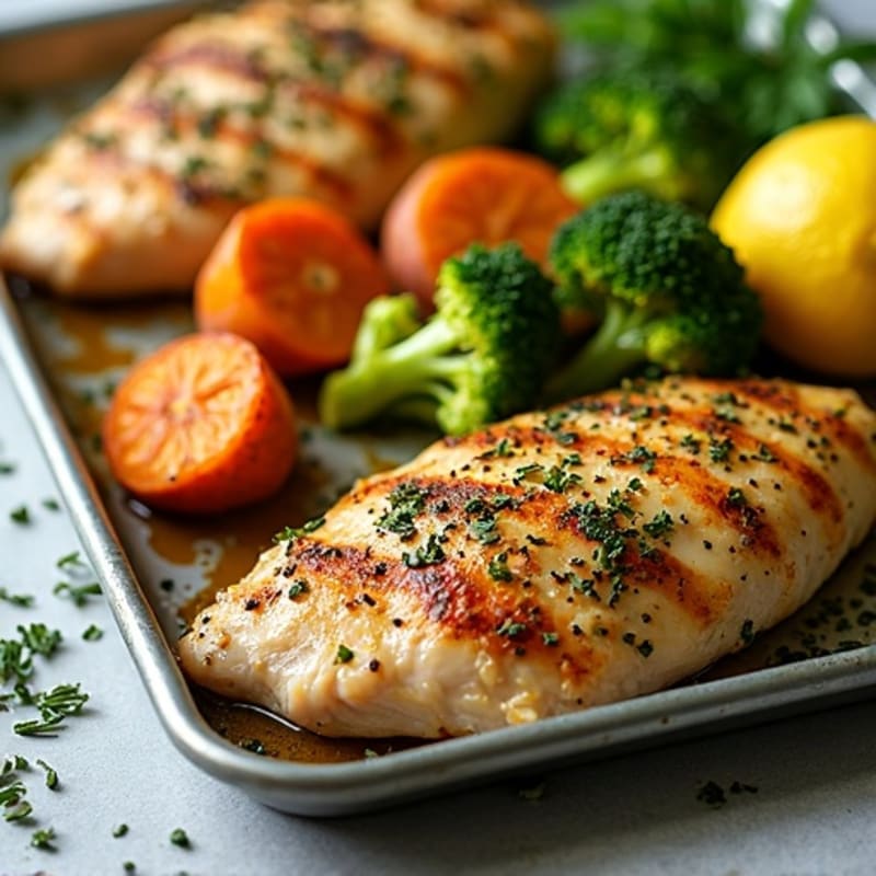 Sheet Pan Lemon Herb Chicken with Crispy Roasted Broccoli and Sweet Potatoes