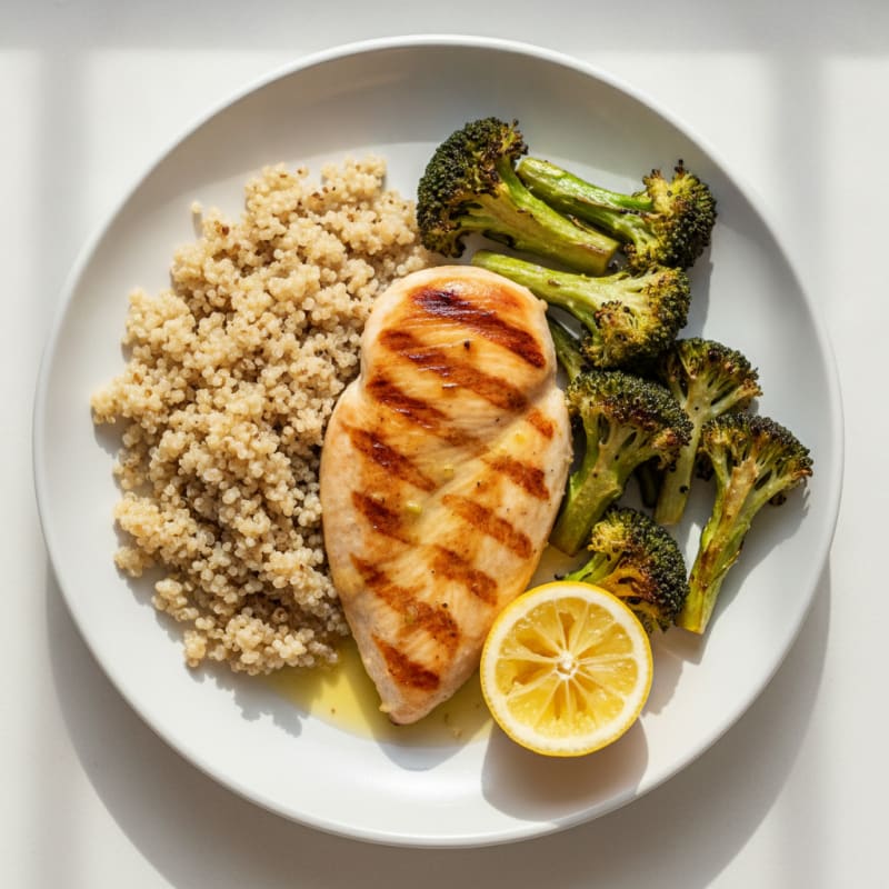 Grilled Chicken Breast with Roasted Broccoli and Quinoa