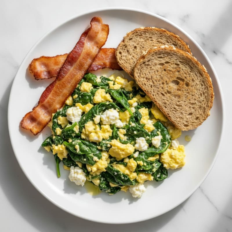 Cottage Cheese Scramble with Spinach and Turkey Bacon