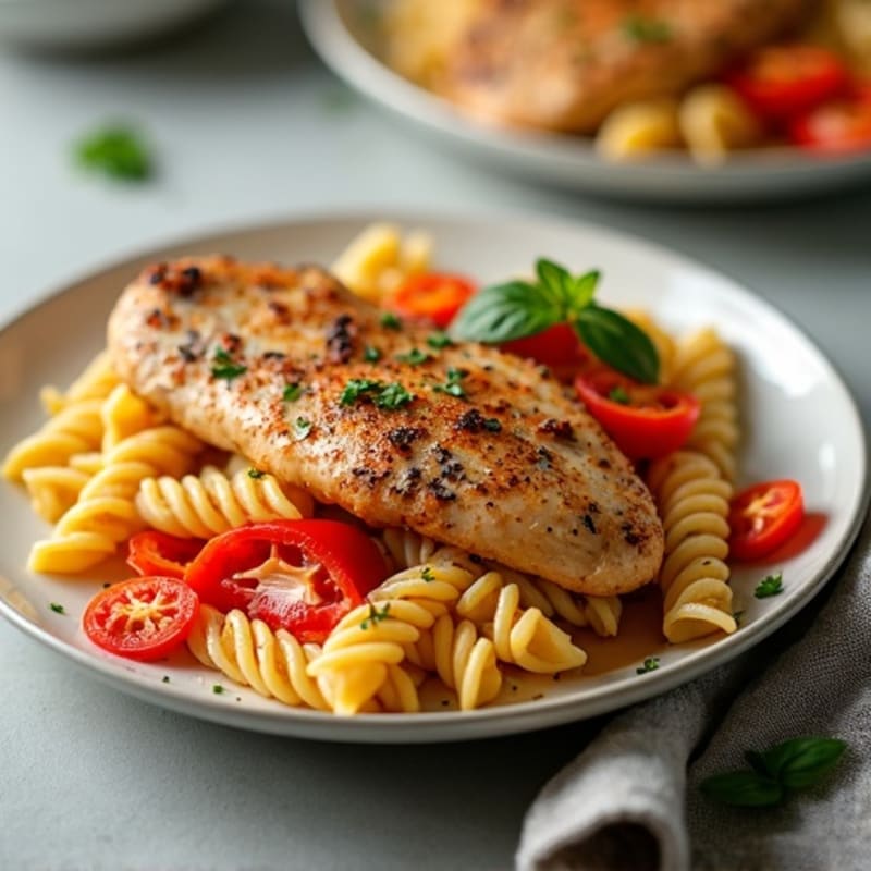 Spicy Smoked Paprika Chicken with Creamy Pasta and Bell Peppers