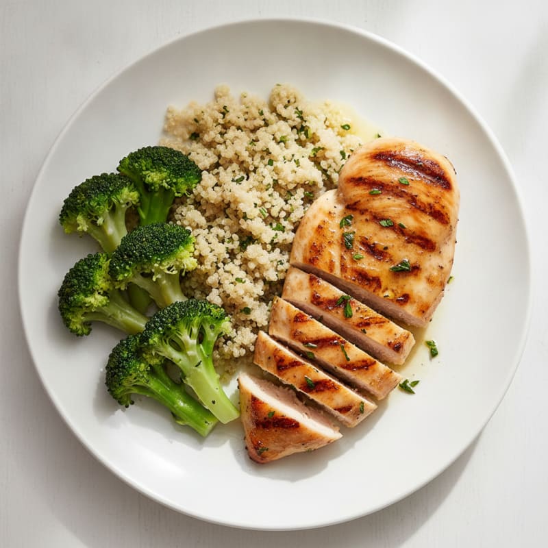 Grilled Chicken Breast with Quinoa and Steamed Broccoli