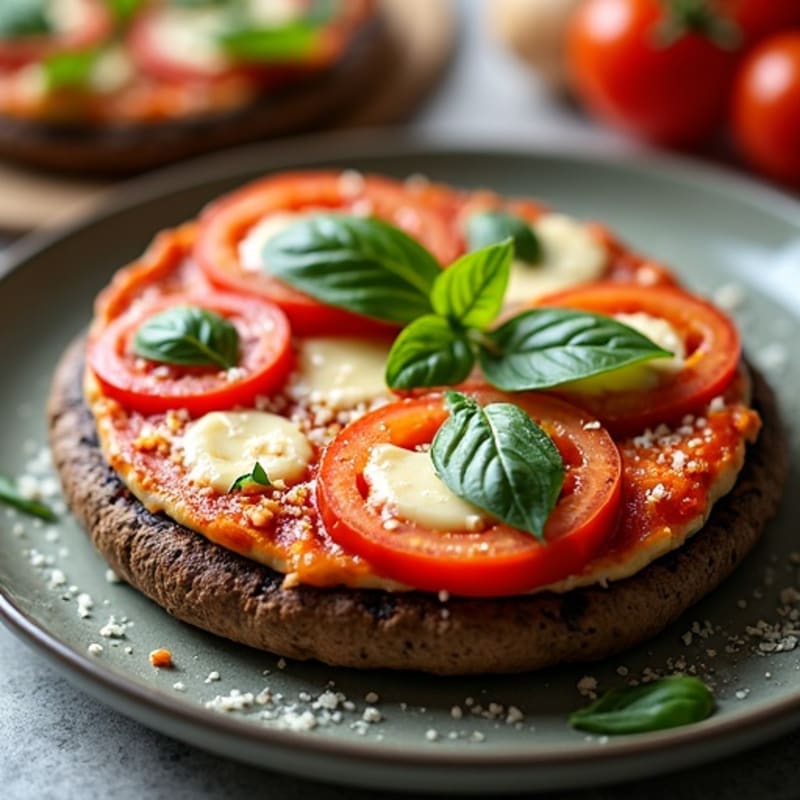 Roasted Portobello Pizza with Fresh Tomato, Basil, and Melty Mozzarella