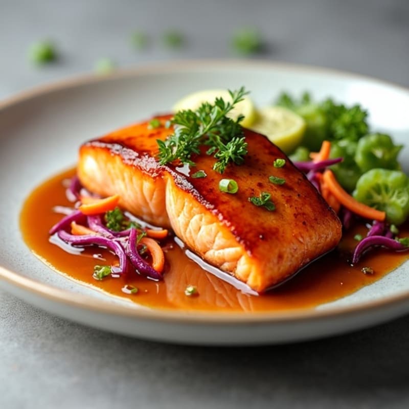 Ginger-Sesame Glazed Salmon with Spicy Kimchi Slaw
