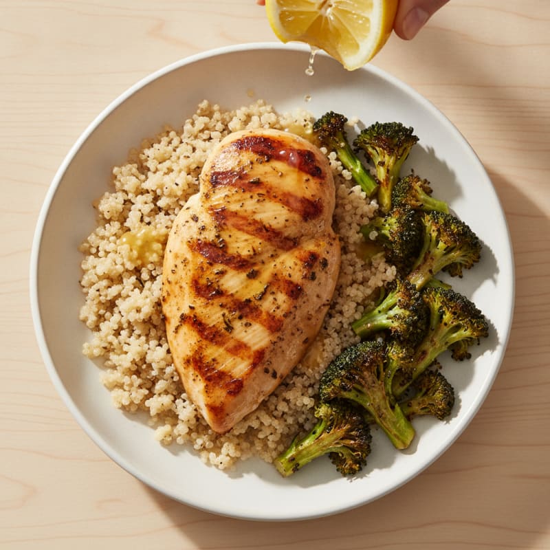 Grilled Chicken Breast with Quinoa and Roasted Broccoli