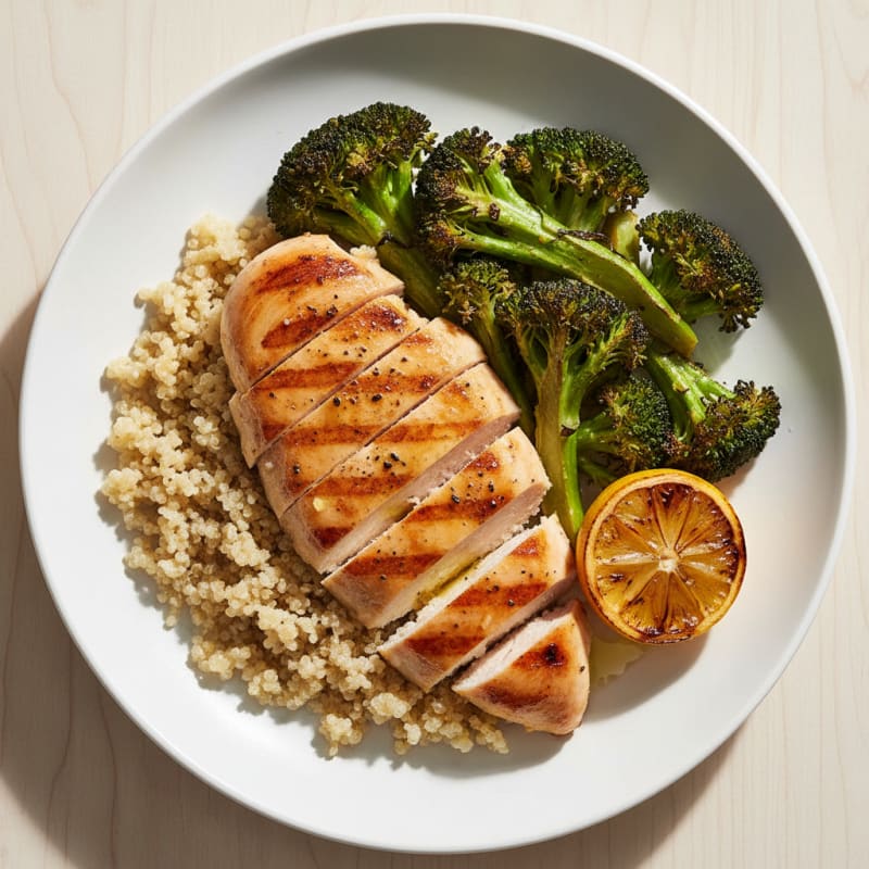 Grilled Chicken Breast with Quinoa and Roasted Broccoli