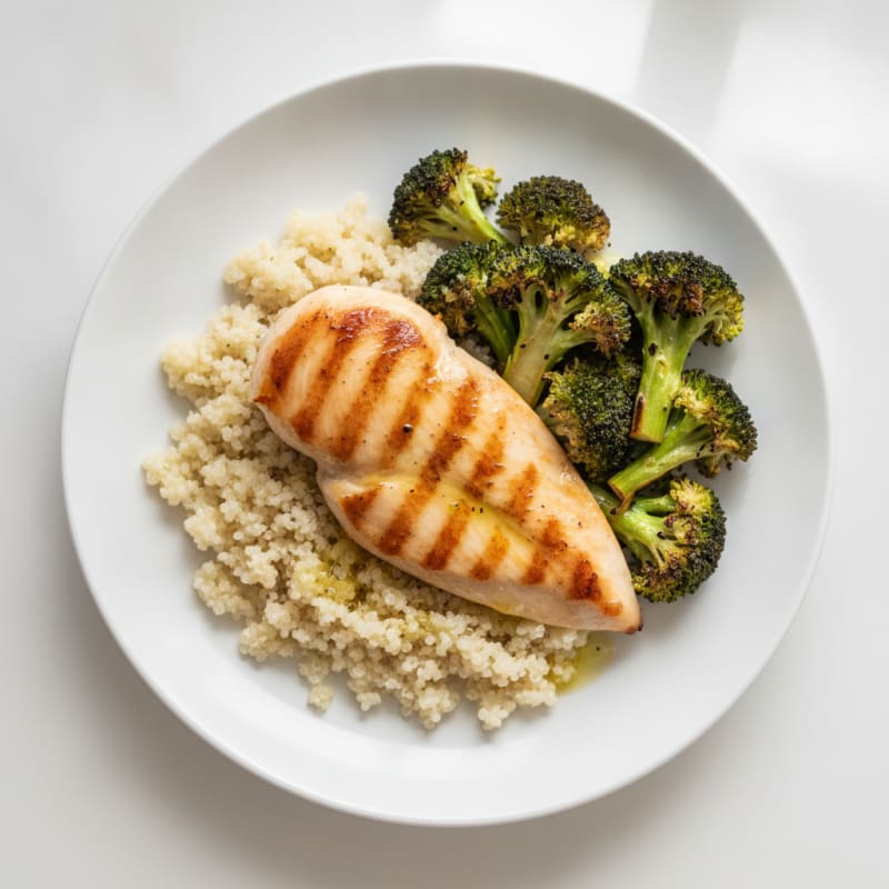 Grilled Chicken Breast with Quinoa and Roasted Broccoli