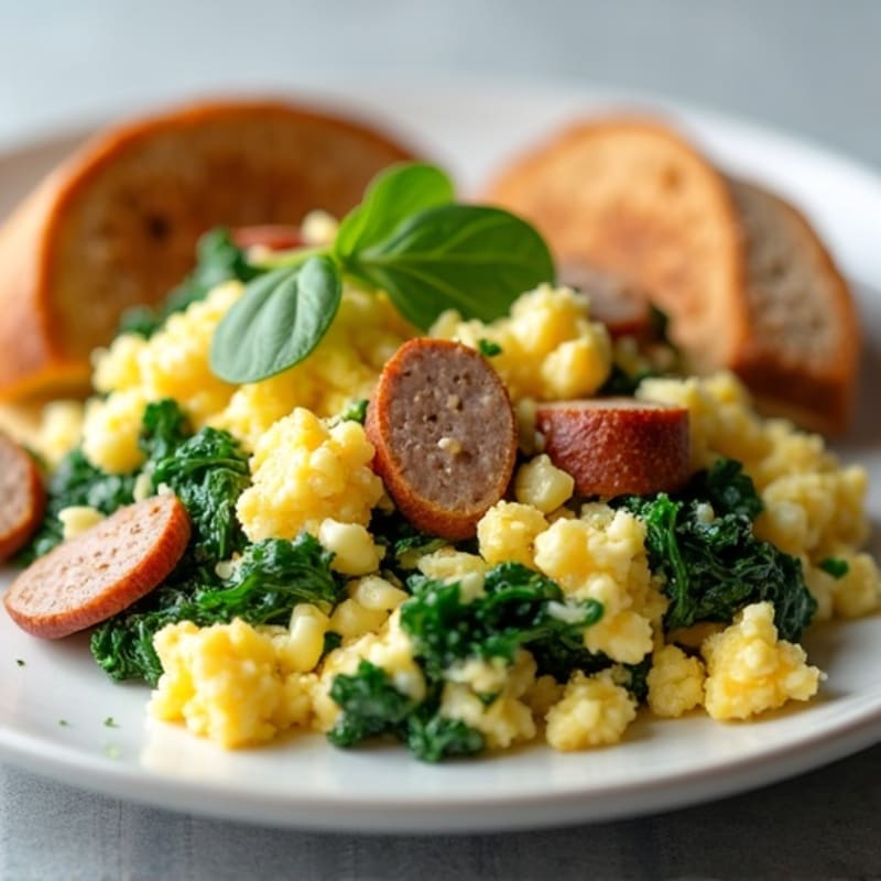 Egg White and Spinach Scramble with Turkey Sausage