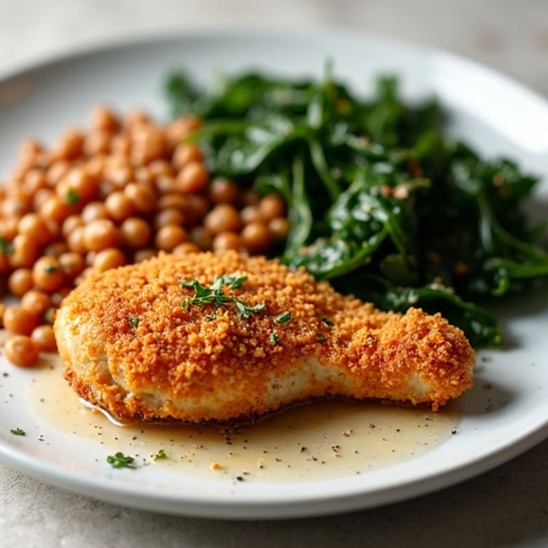 Crispy Baked Chicken with Smoky Collard Greens and Herbed Black-Eyed Peas