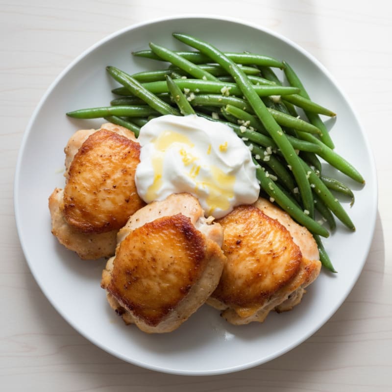 Roasted Chicken Thighs with Garlic Green Beans