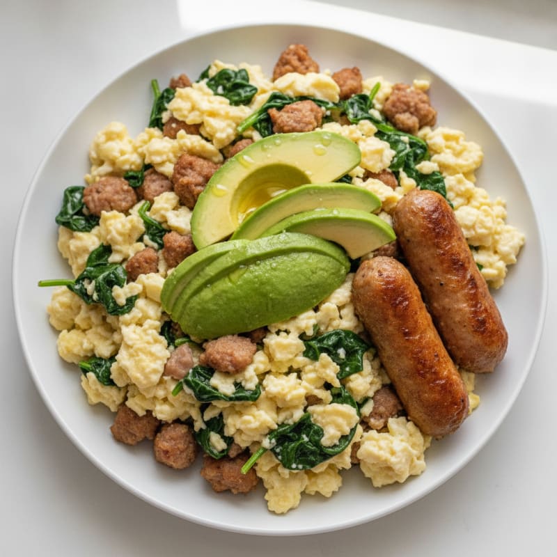Egg White Scramble with Turkey Sausage and Spinach