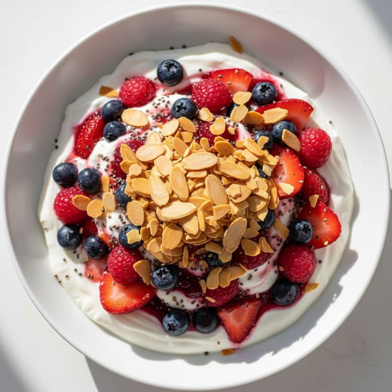 Greek Yogurt Protein Parfait with Mixed Berries and Almonds