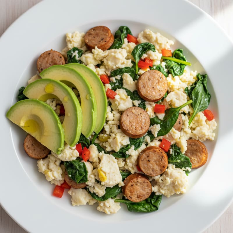 Egg White Scramble with Turkey Sausage and Spinach