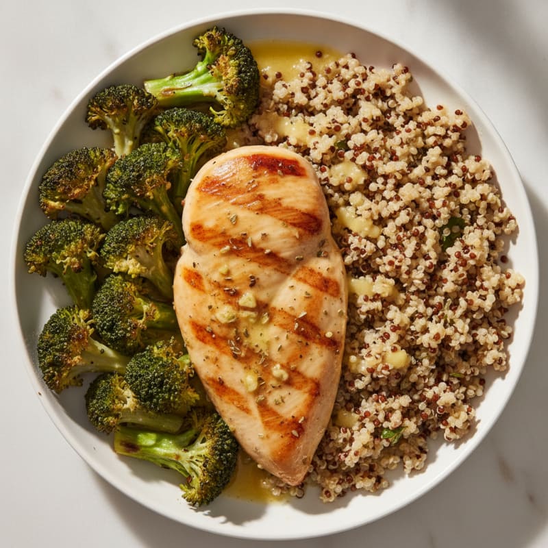 Grilled Chicken Breast with Roasted Broccoli and Quinoa