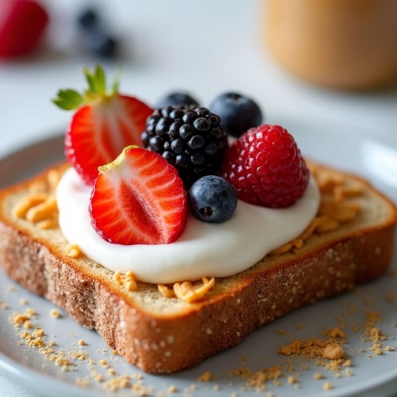 Peanut Butter Toast with Creamy Vanilla Yogurt and Fresh Berries