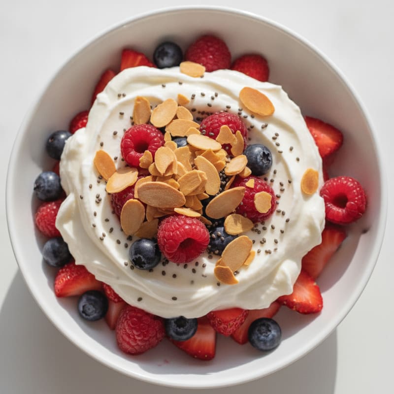 Greek Yogurt Protein Parfait with Mixed Berries and Almonds
