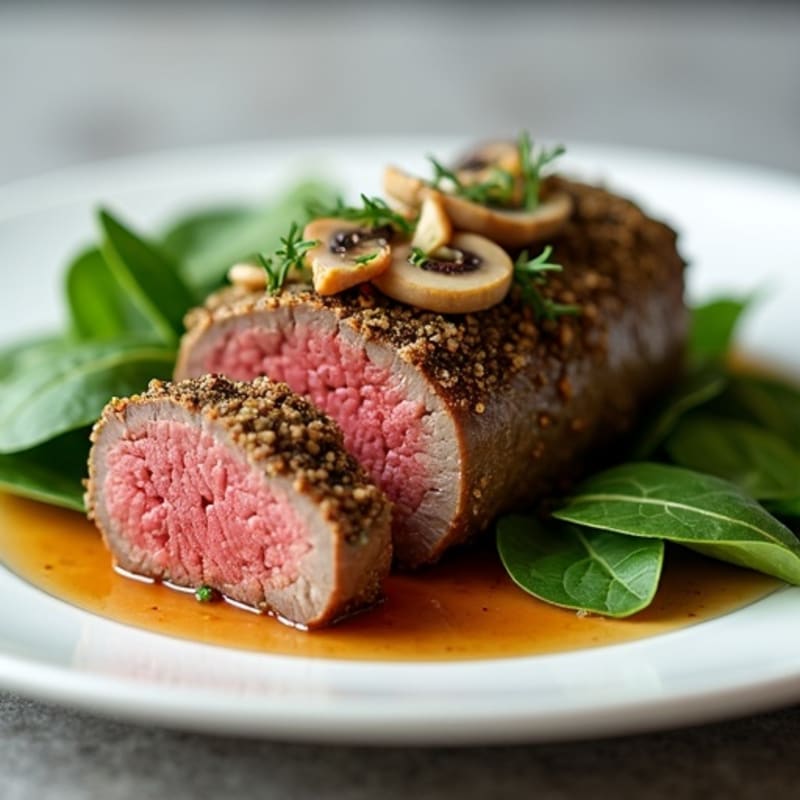 Lean Roasted Beef Tenderloin with Savory Mushroom-Herb Crust
