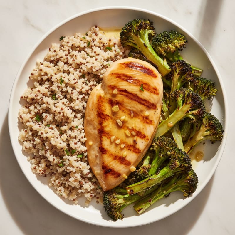 Grilled Chicken Breast with Quinoa and Roasted Broccoli