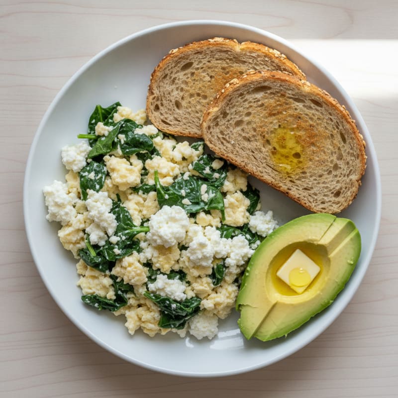 Egg White and Spinach Scramble with Cottage Cheese