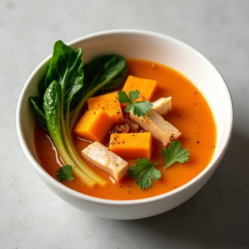 Ginger-Chicken Sweet Potato Soup with Baby Bok Choy