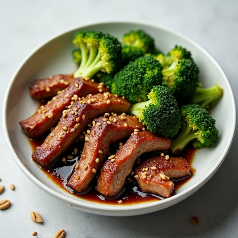 Crispy Sesame-Garlic Beef with Sautéed Broccoli